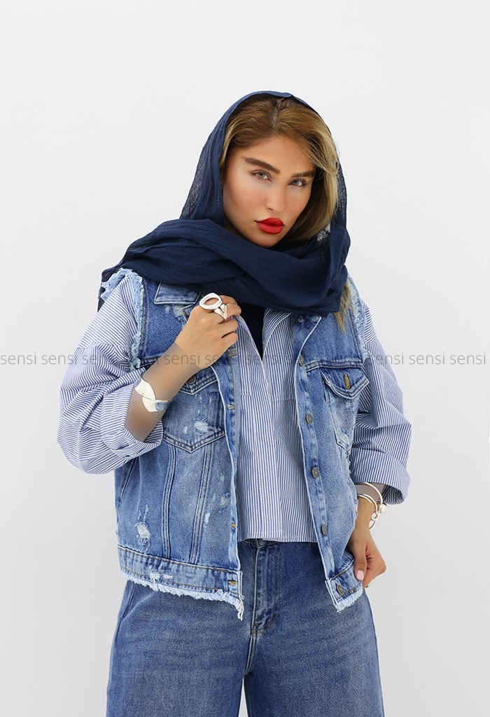 شومیز راه راه کمر دکمه کد1005961